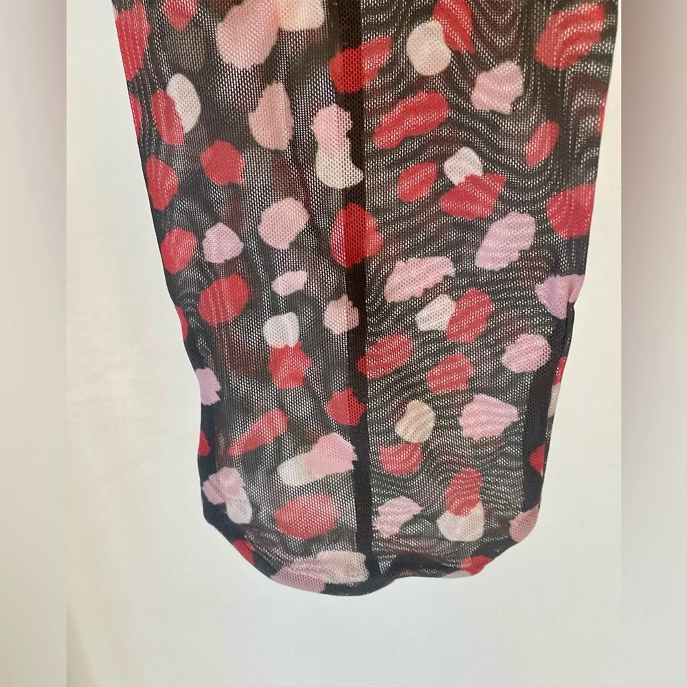 NWT Cynthia Rowley Modern Mesh (semi sheer) tights, waistband, black/red/pink, L